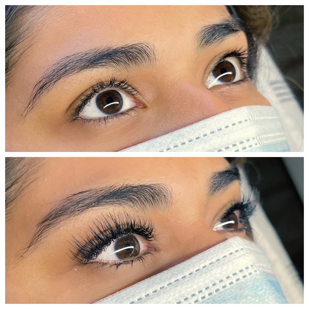 Project Ink client photo before and after eyelash extensions